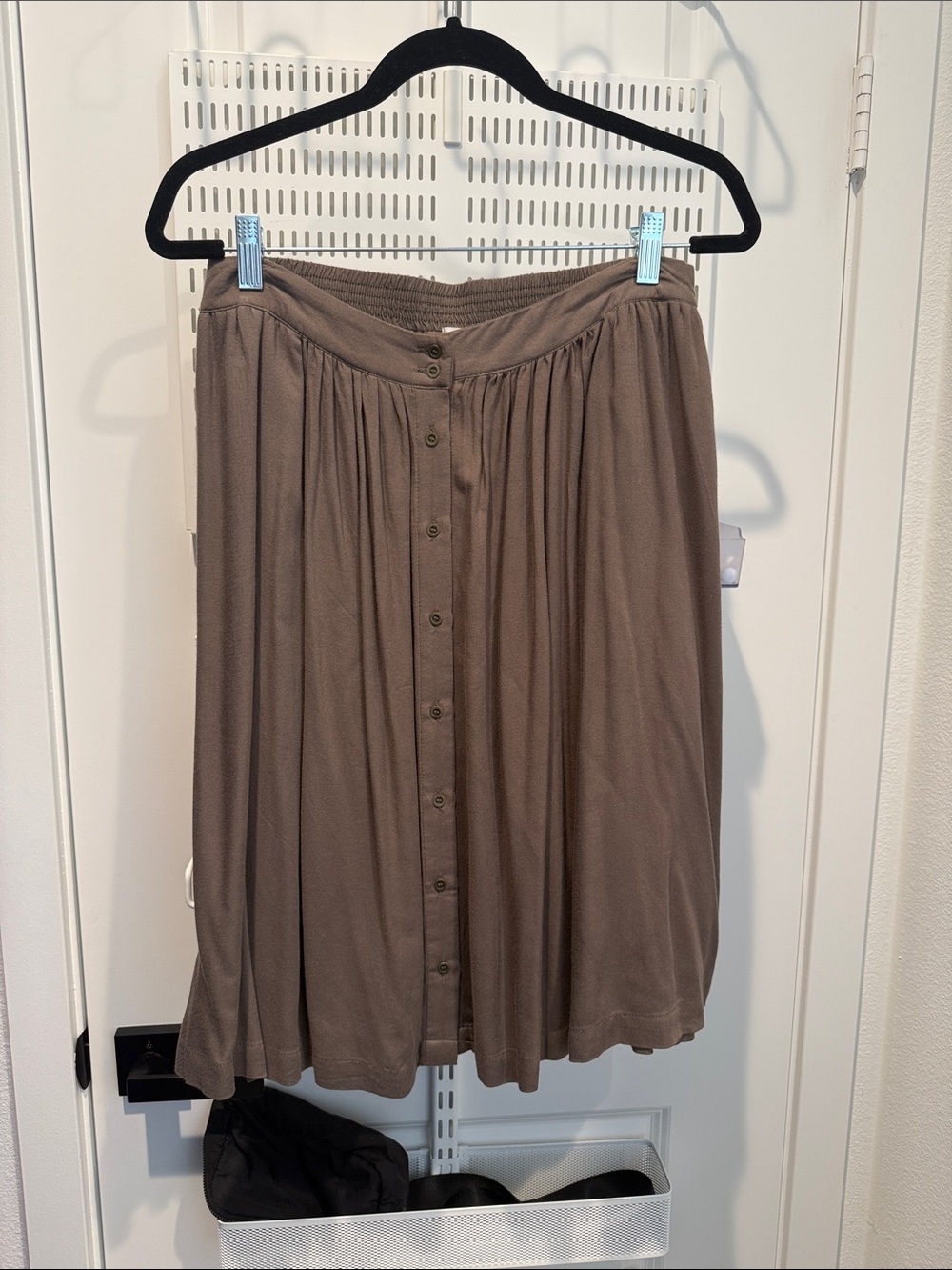 Button-Front Taupe Circle Skirt with Elastic Waist